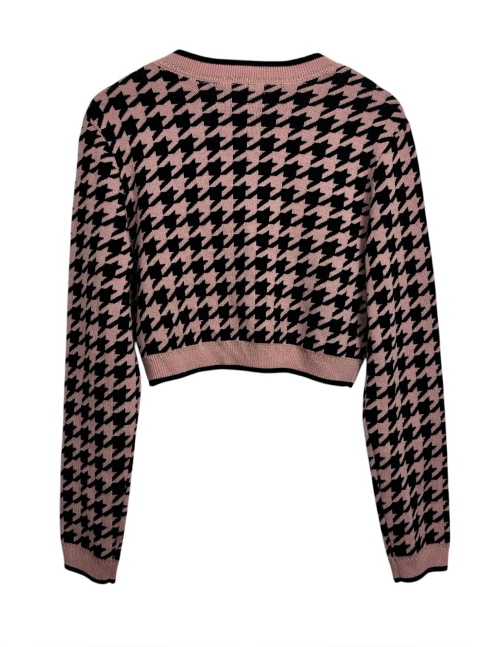 Assignment Carly Pink & Black Houndstooth Cropped Cardigan Heart Clueless - Picture 3 of 9